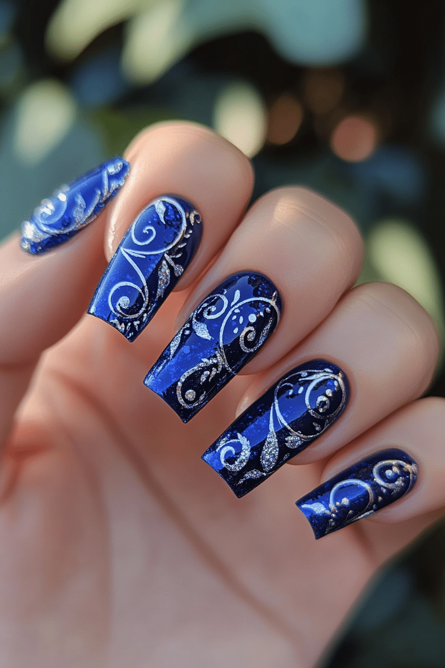 4. Sapphire Swirl Fantasy (Homecoming Nail Design Ideas) - Homecoming Nail Design Ideas