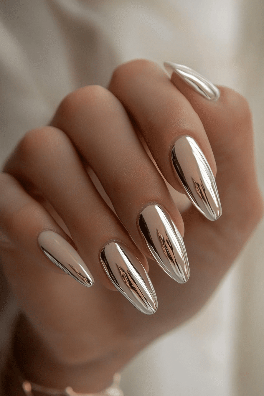 11. Metallic Platinum Edges (Homecoming Nail Design Ideas) - Homecoming Nail Design Ideas