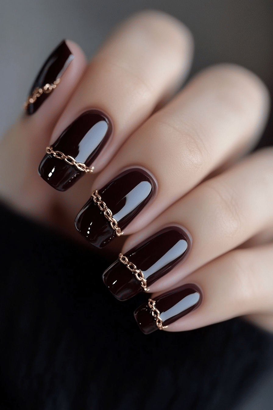 15. Golden Chain Accents (Homecoming Nail Design Ideas) - Homecoming Nail Design Ideas