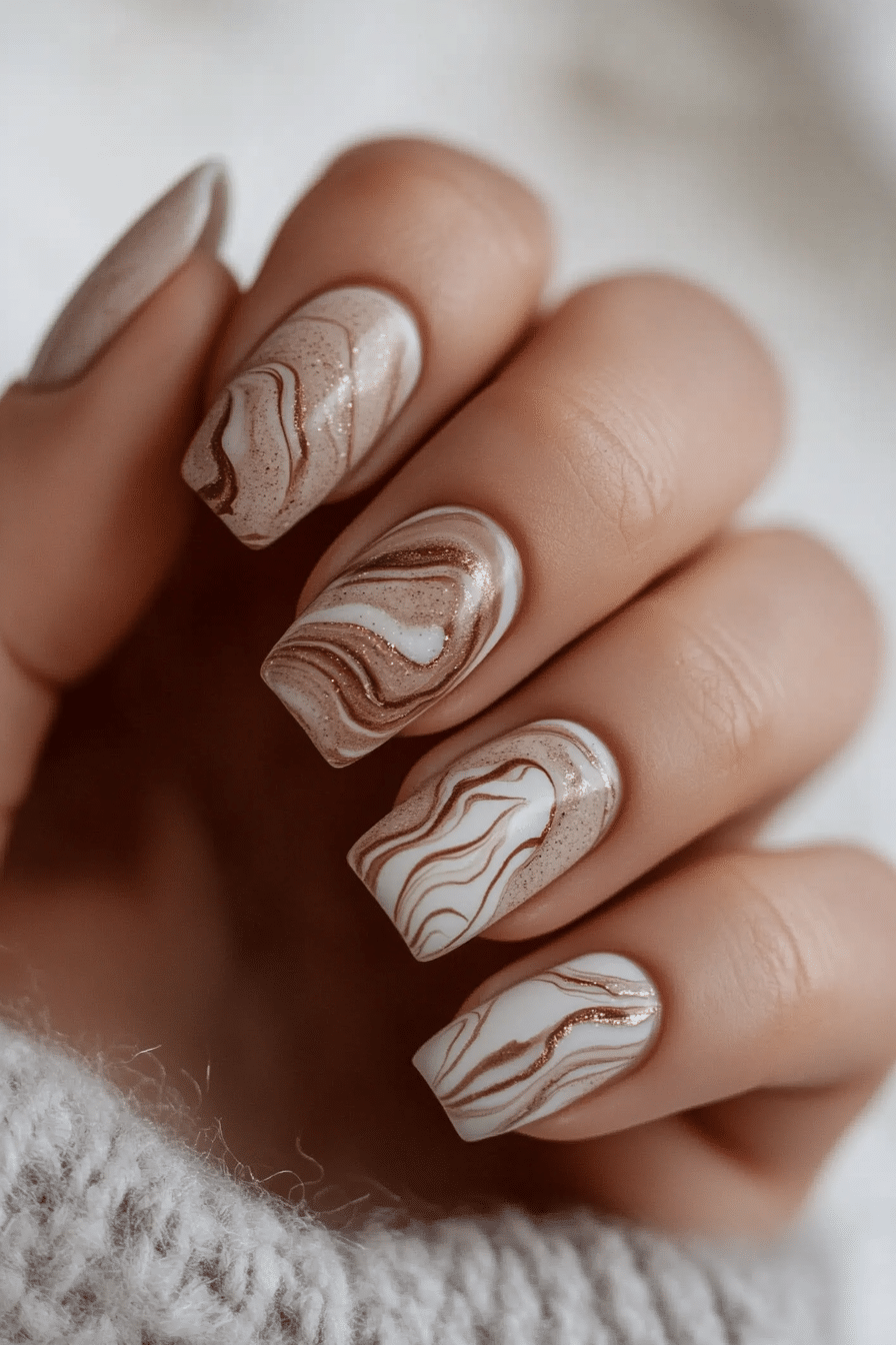 19. Mocha Latte Marble (Homecoming Nail Design Ideas) - Homecoming Nail Design Ideas