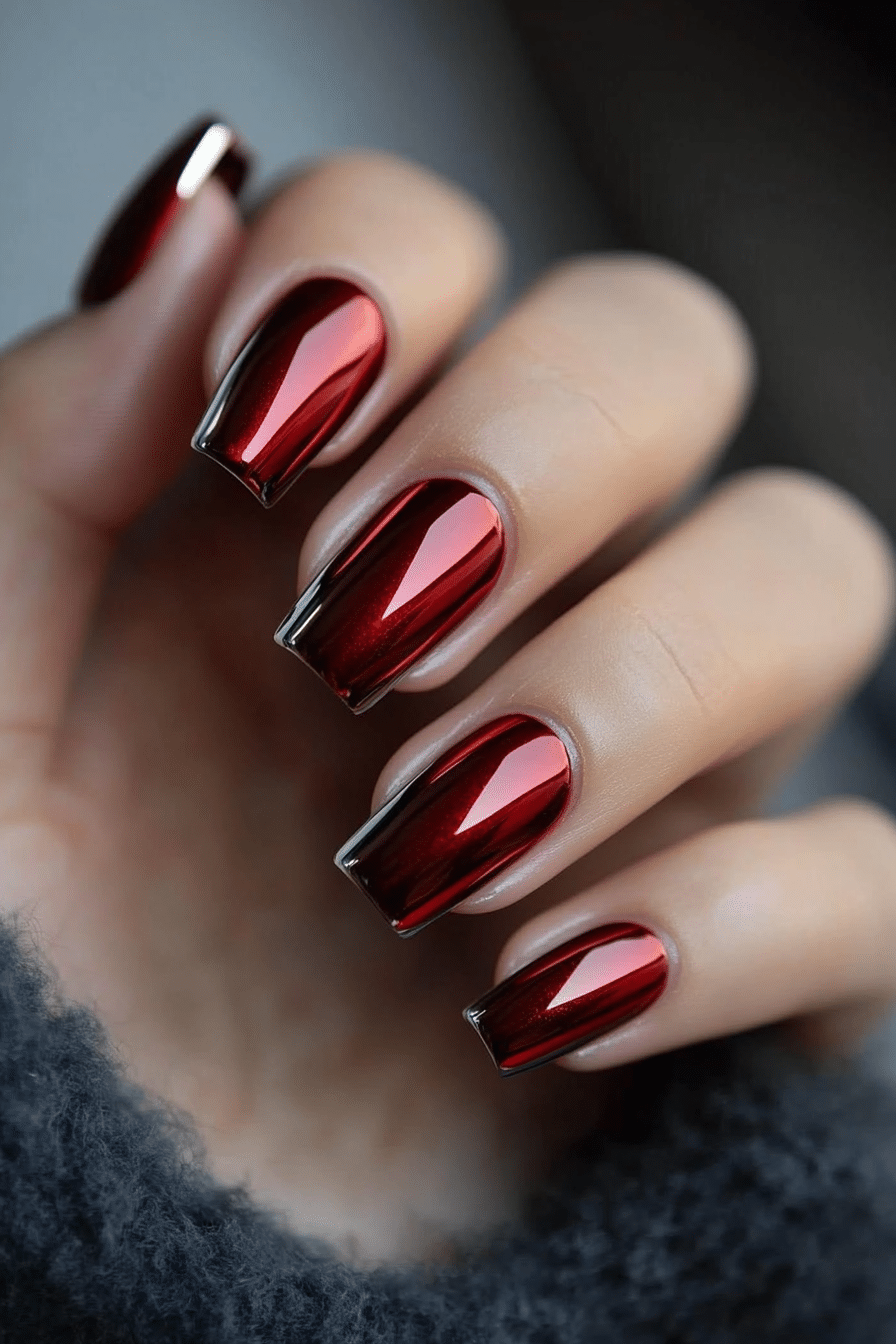 21. Cranberry Chrome Elegance (Homecoming Nail Design Ideas) - Homecoming Nail Design Ideas