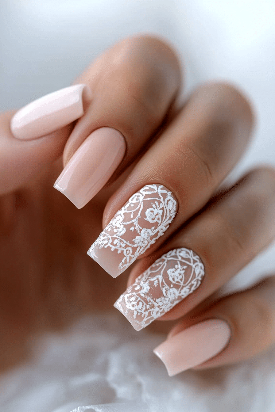 24. Delicate Lace Overlay (Homecoming Nail Design Ideas) - Homecoming Nail Design Ideas