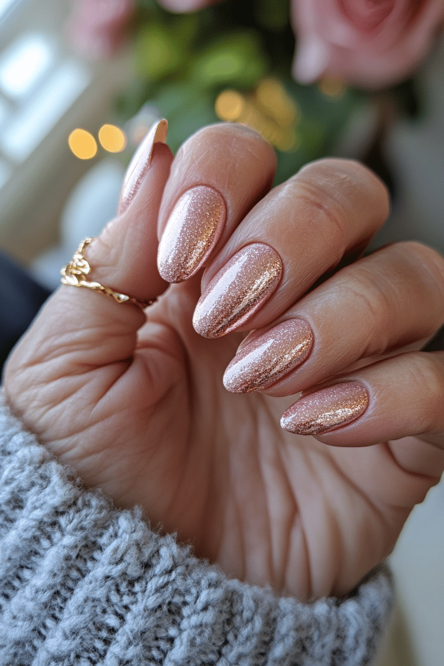 12. Rose Gold Glam (Nail Design Ideas For Women Over 70) - Nail Design Ideas For Women Over 70