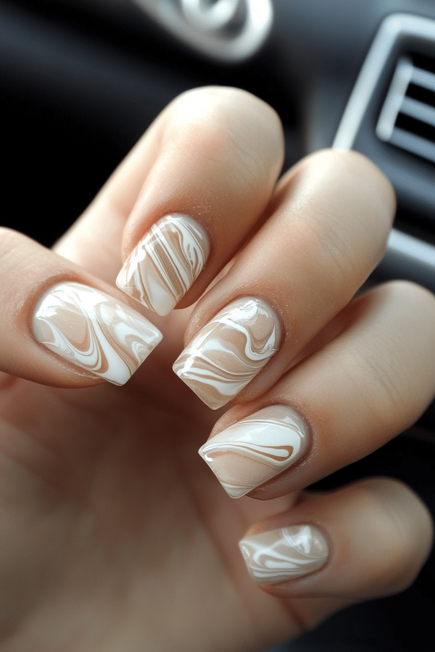 19. Elegant Marble Swirls (Nail Design Ideas For Women Over 70) - Nail Design Ideas For Women Over 70