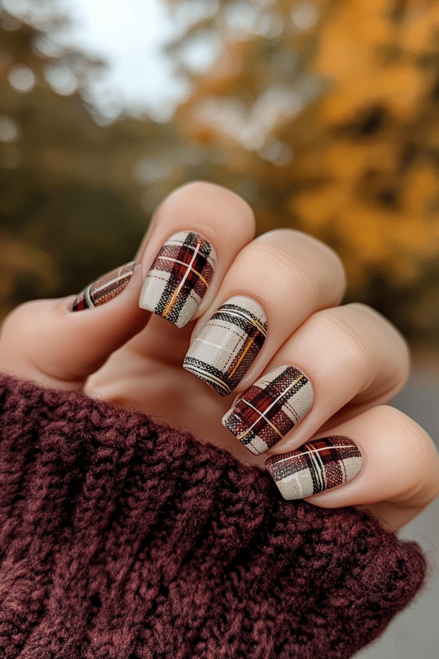 10. Rustic Plaid Perfection (Fall Nail Design Ideas) - Fall Nail Design Ideas