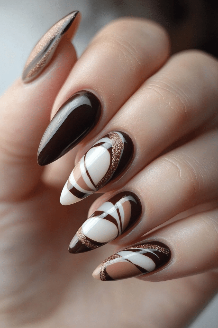12. Deep Mocha Swirls (Fall Nail Design Ideas) - Fall Nail Design Ideas