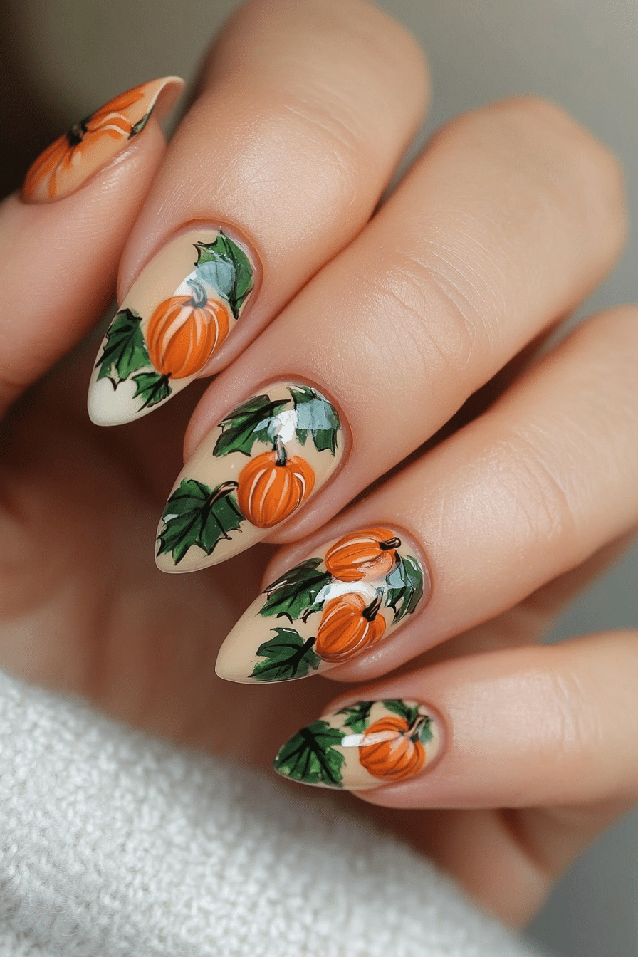 22. Pumpkin Patch Fun (Fall Nail Design Ideas) - Fall Nail Design Ideas