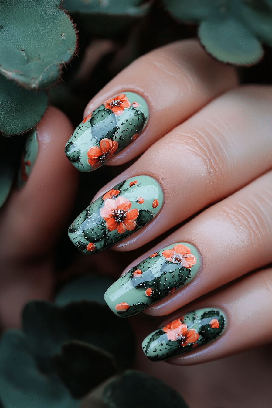 4. Cactus Bloom (Mexico Nail Design Ideas) - Mexico Nail Design Ideas
