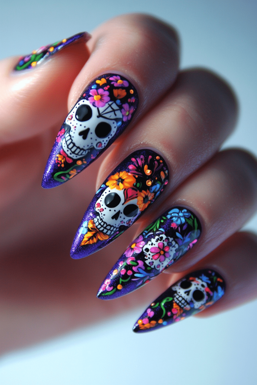 16. Sugar Skull Glam (Mexico Nail Design Ideas) - Mexico Nail Design Ideas