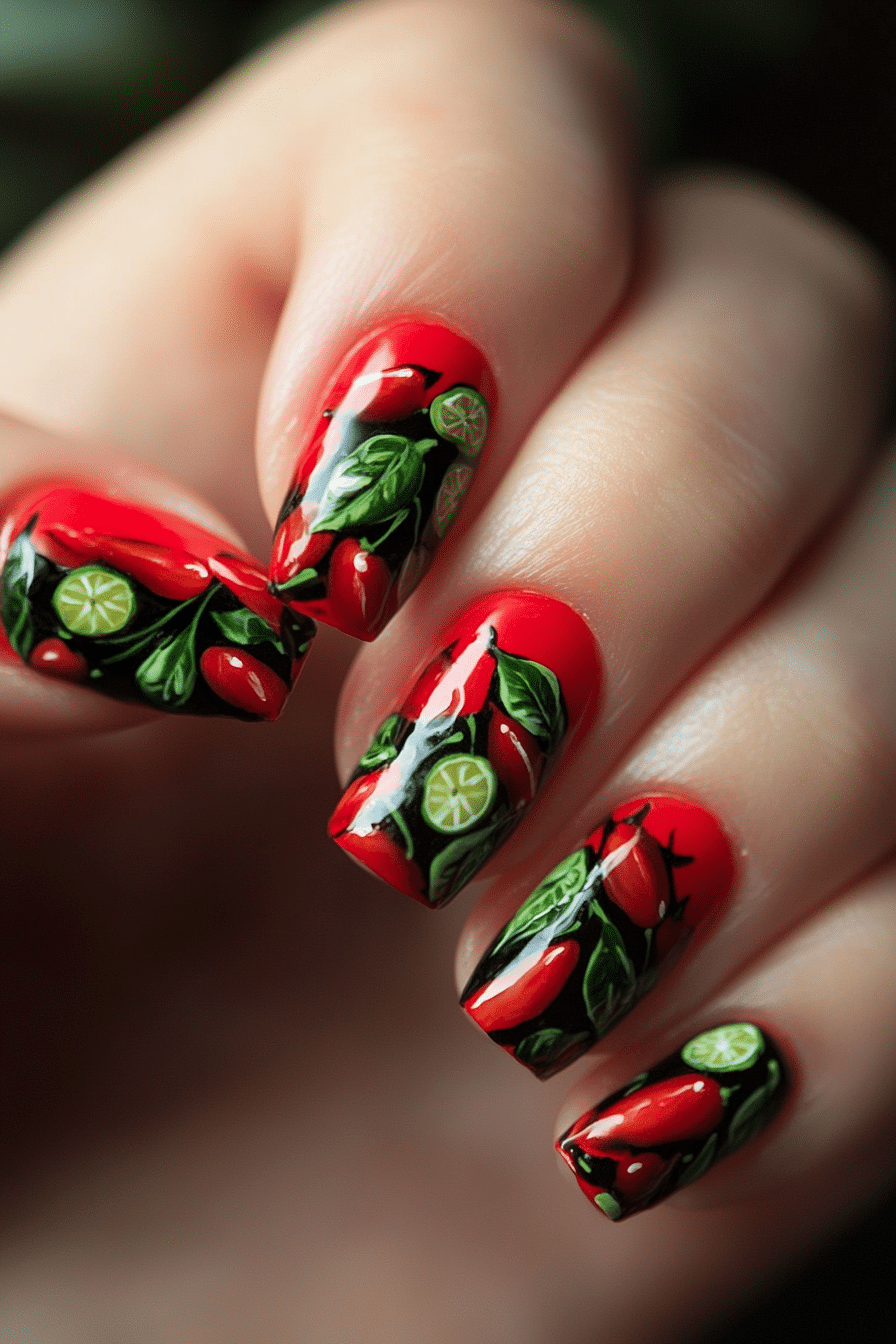 19. Chiles & Lime Zest (Mexico Nail Design Ideas) - Mexico Nail Design Ideas