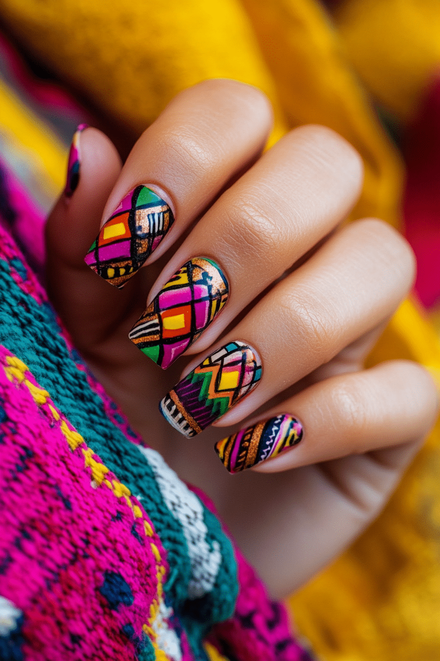 25. Oaxaca Textile Weave (Mexico Nail Design Ideas) - Mexico Nail Design Ideas