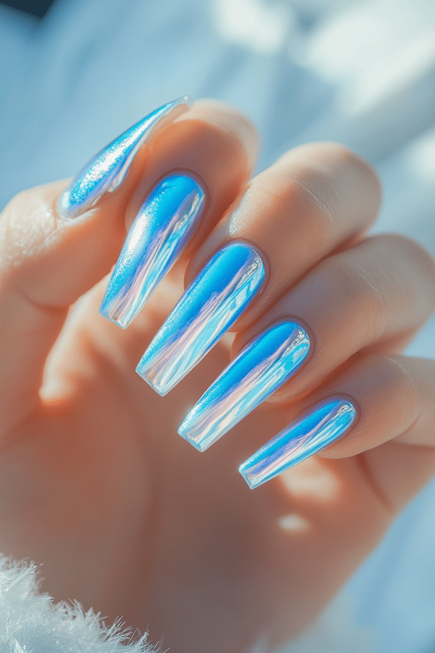 5. Blue Frostbite Chrome (Ice Nail Design Ideas) - Ice Nail Design Ideas