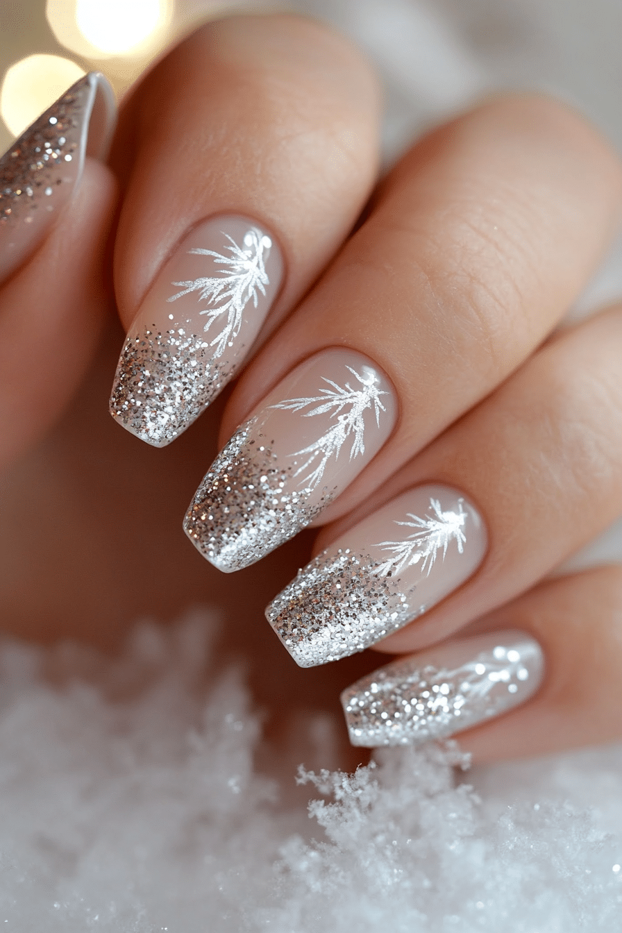 17. Glitter Snowfall Dream (Ice Nail Design Ideas) - Ice Nail Design Ideas