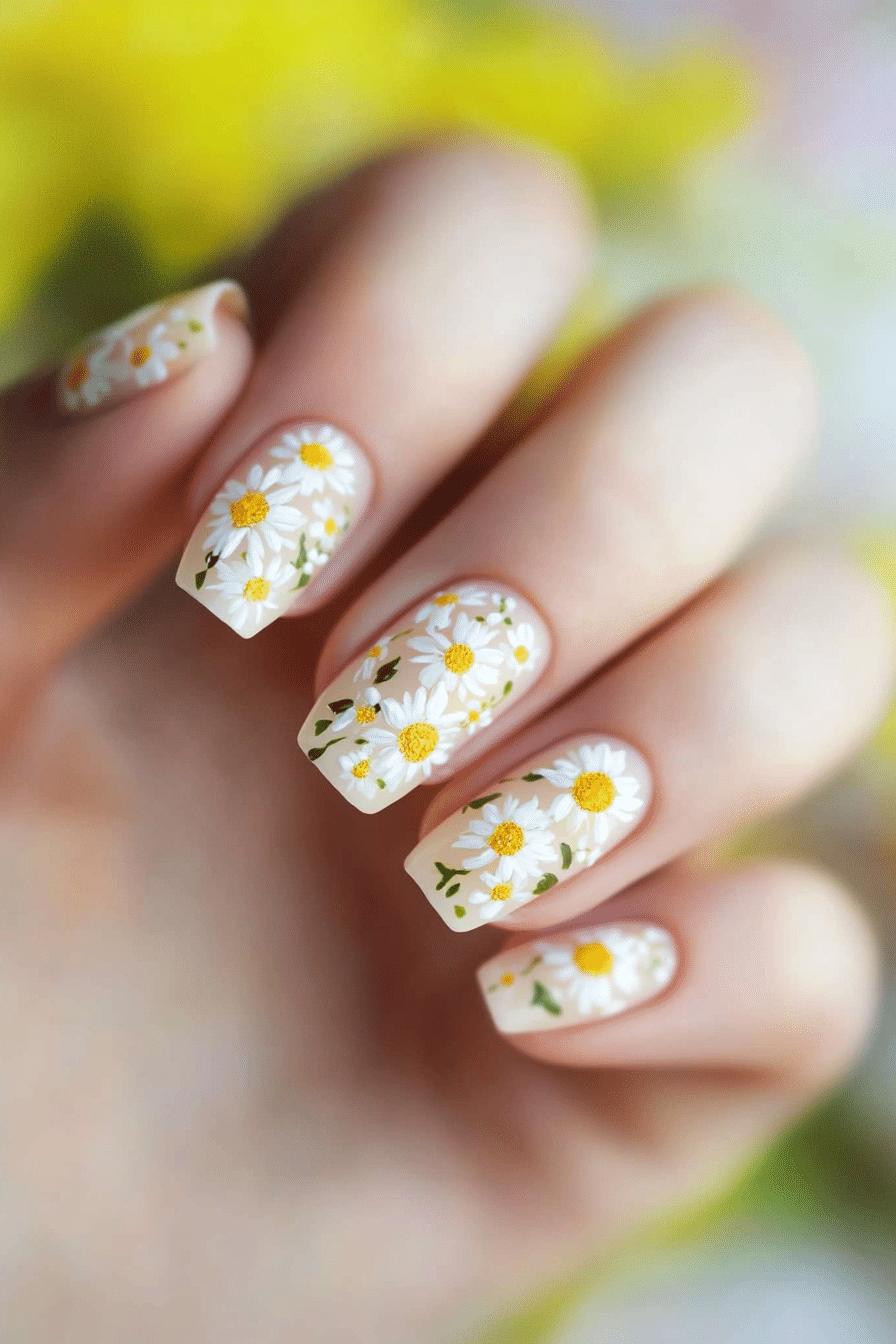 6. Daisy Accents (Simple Nail Design Ideas) - Simple Nail Design Ideas