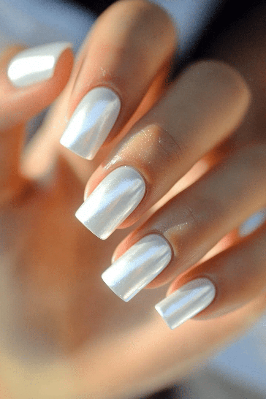 8. Pearl White Shimmer (Simple Nail Design Ideas) - Simple Nail Design Ideas