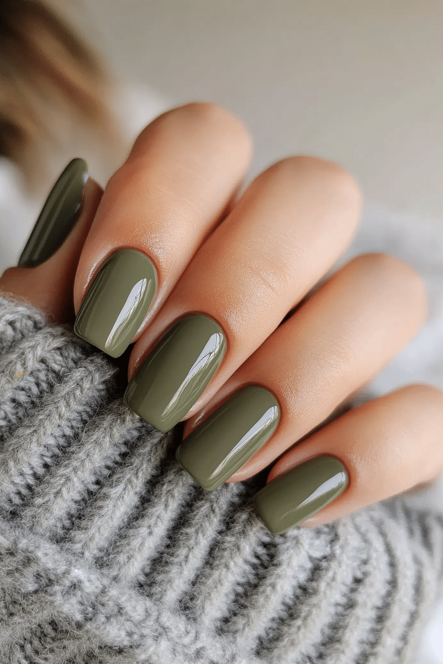 18. Olive Green Chic (Simple Nail Design Ideas) - Simple Nail Design Ideas