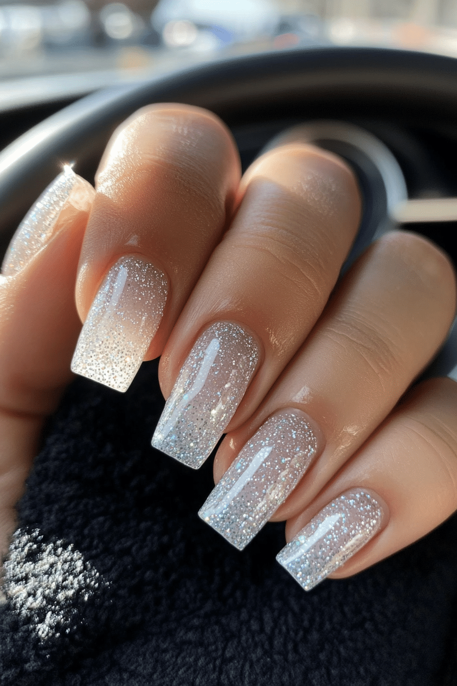 26. Clear Gloss with Silver Glitter (Simple Nail Design Ideas) - Simple Nail Design Ideas