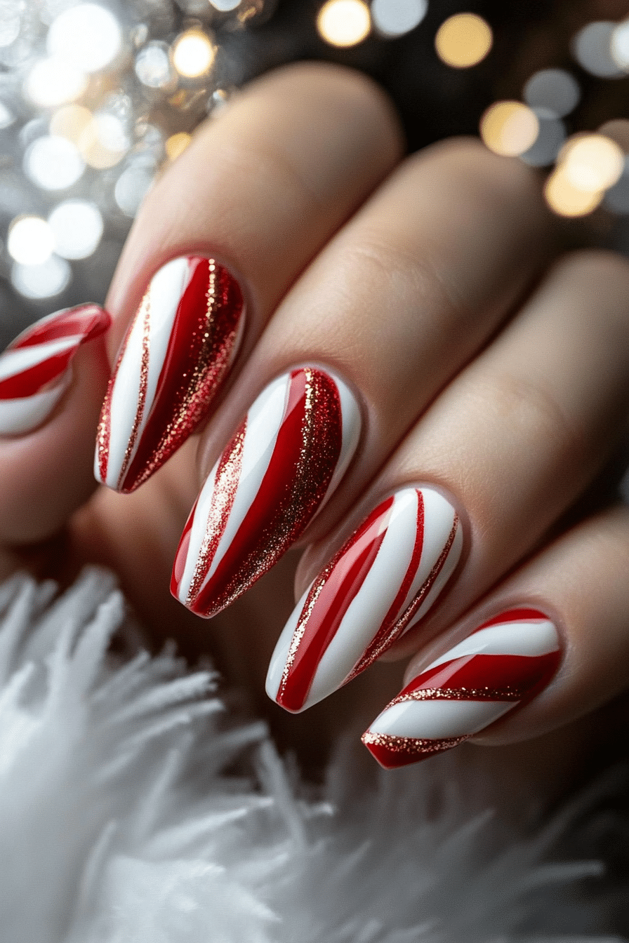 1. Classic Candy Cane Stripes (Christmas Dip Nail Design Ideas) - Christmas Dip Nail Design Ideas