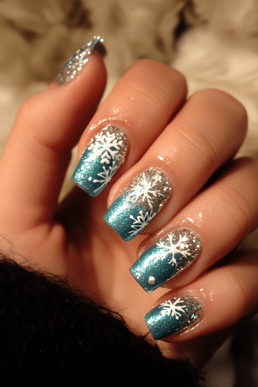 5. Icy Blue Glam (Christmas Dip Nail Design Ideas) - Christmas Dip Nail Design Ideas
