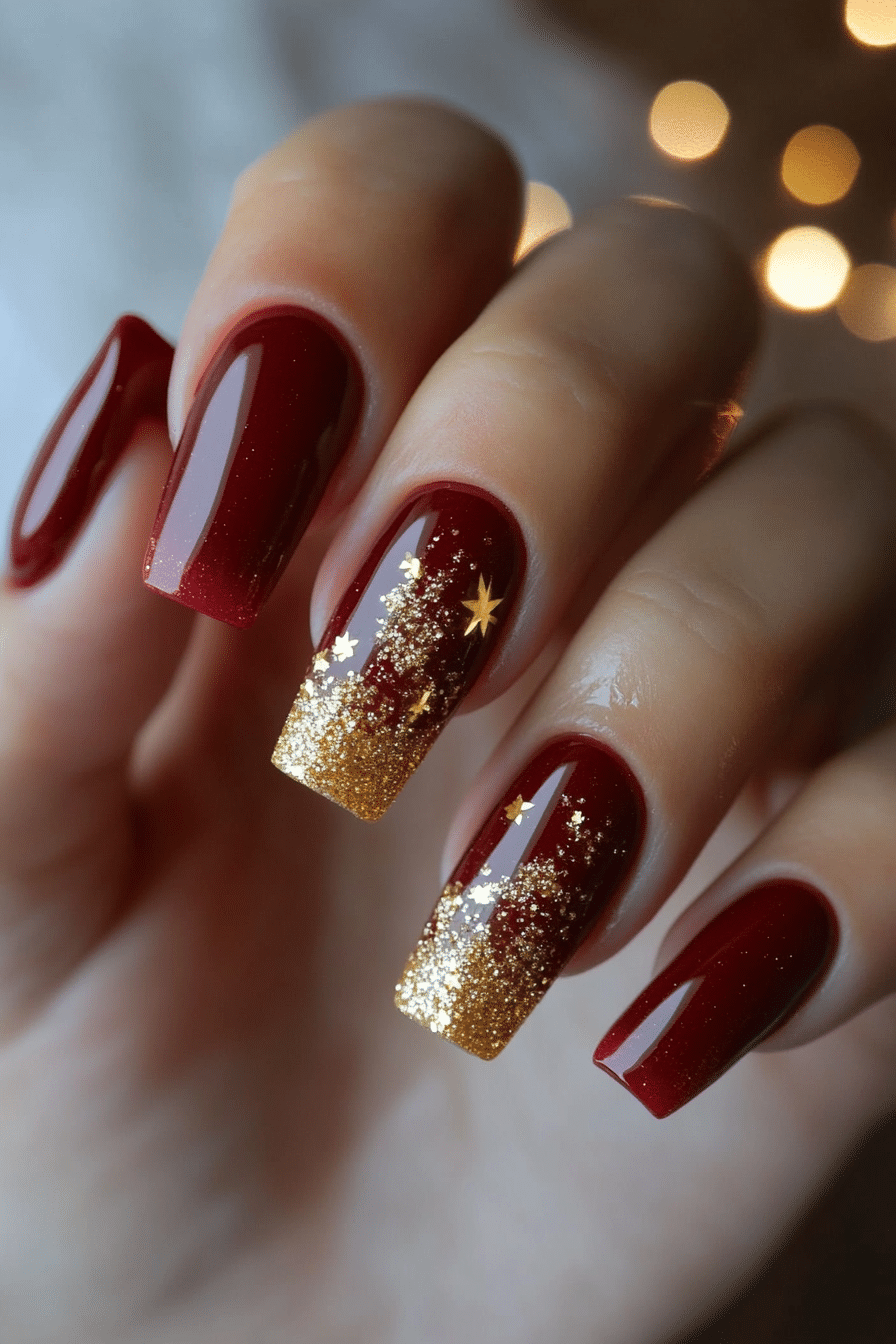 6. Golden Christmas Glow (Christmas Dip Nail Design Ideas) - Christmas Dip Nail Design Ideas