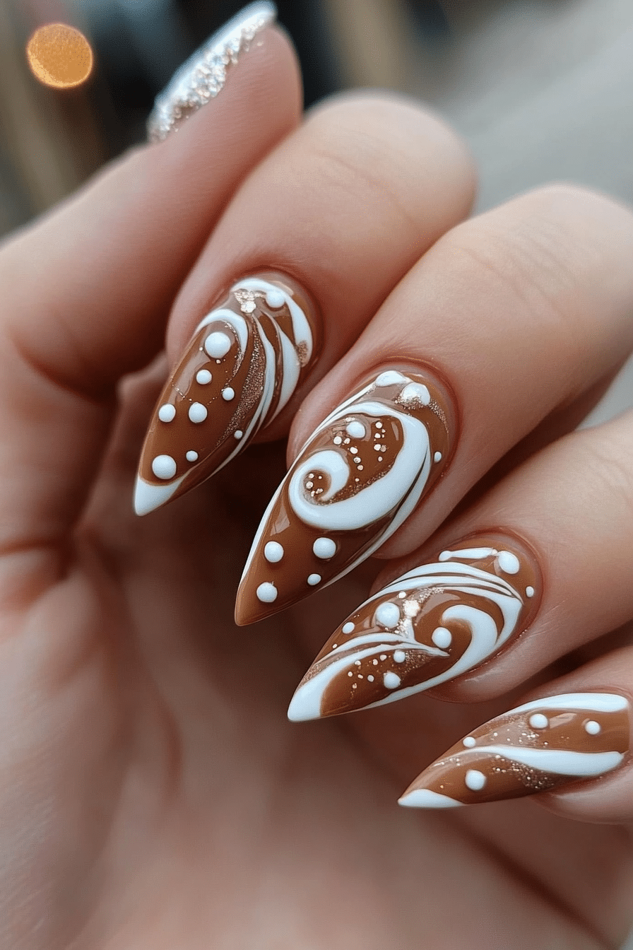 7. Gingerbread Latte Delight (Christmas Dip Nail Design Ideas) - Christmas Dip Nail Design Ideas