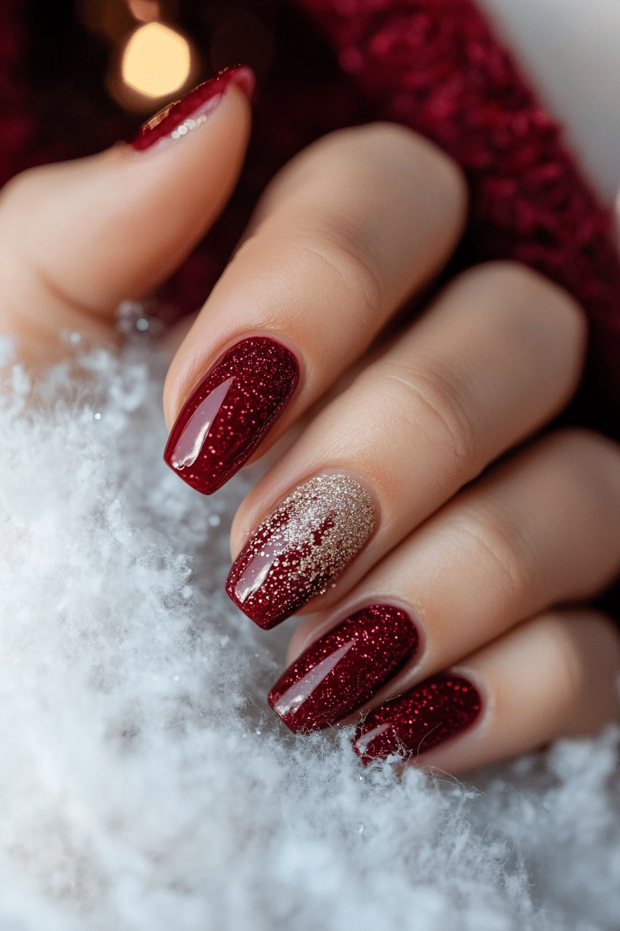 14. Cranberry Sparkle (Christmas Dip Nail Design Ideas) - Christmas Dip Nail Design Ideas
