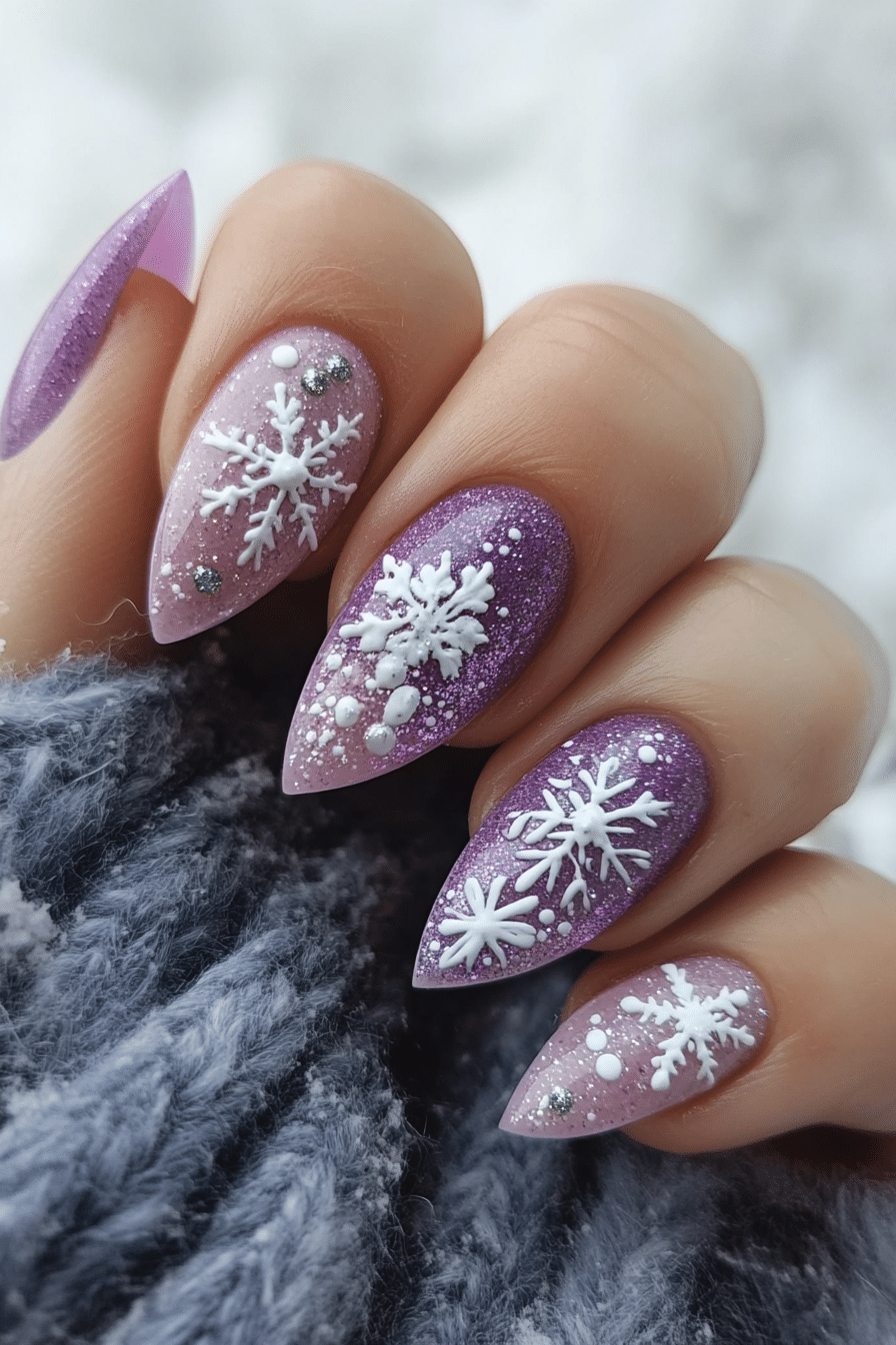 15. Snowflake Kissed Lavender (Christmas Dip Nail Design Ideas) - Christmas Dip Nail Design Ideas