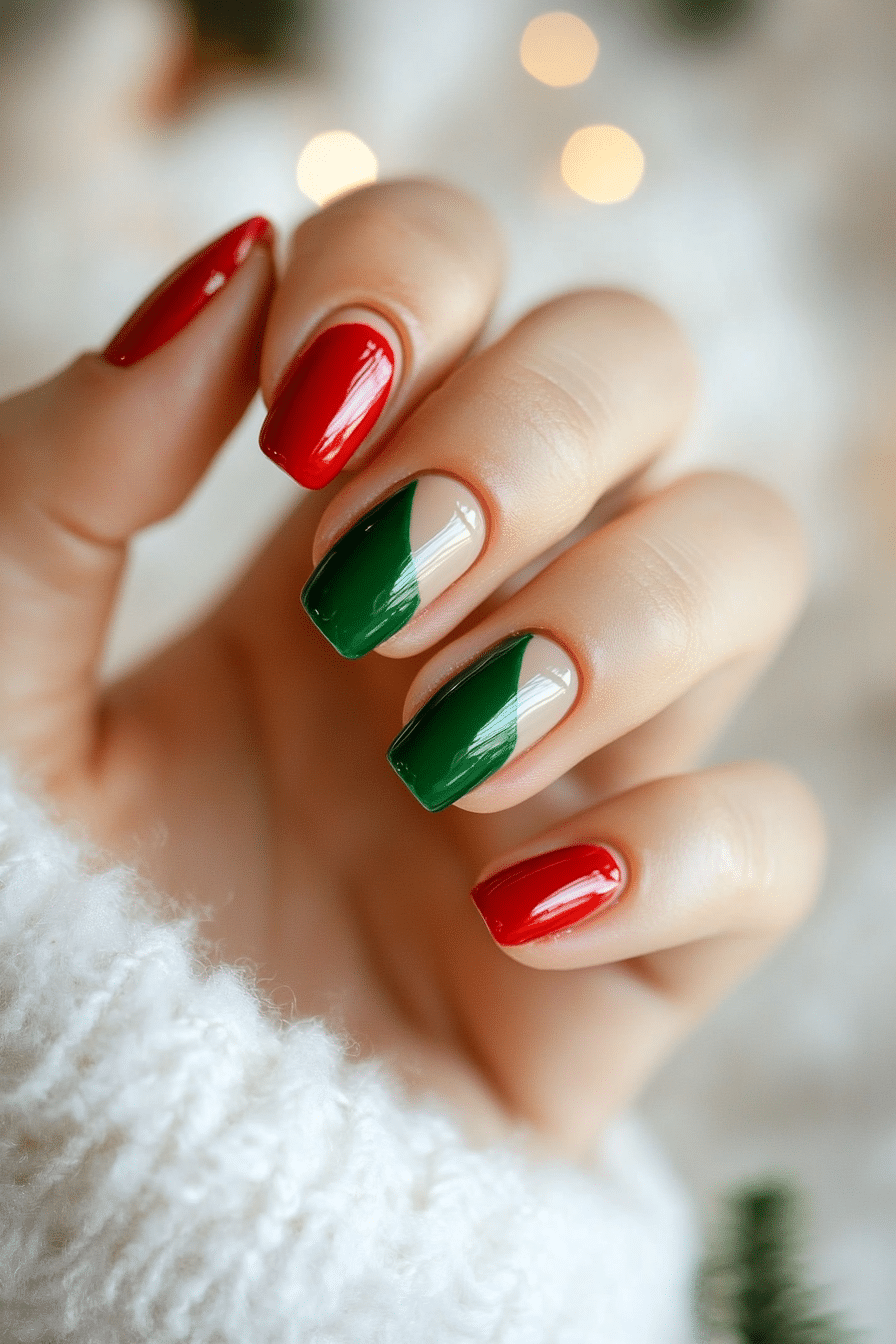 17. Festive French Tips (Christmas Dip Nail Design Ideas) - Christmas Dip Nail Design Ideas