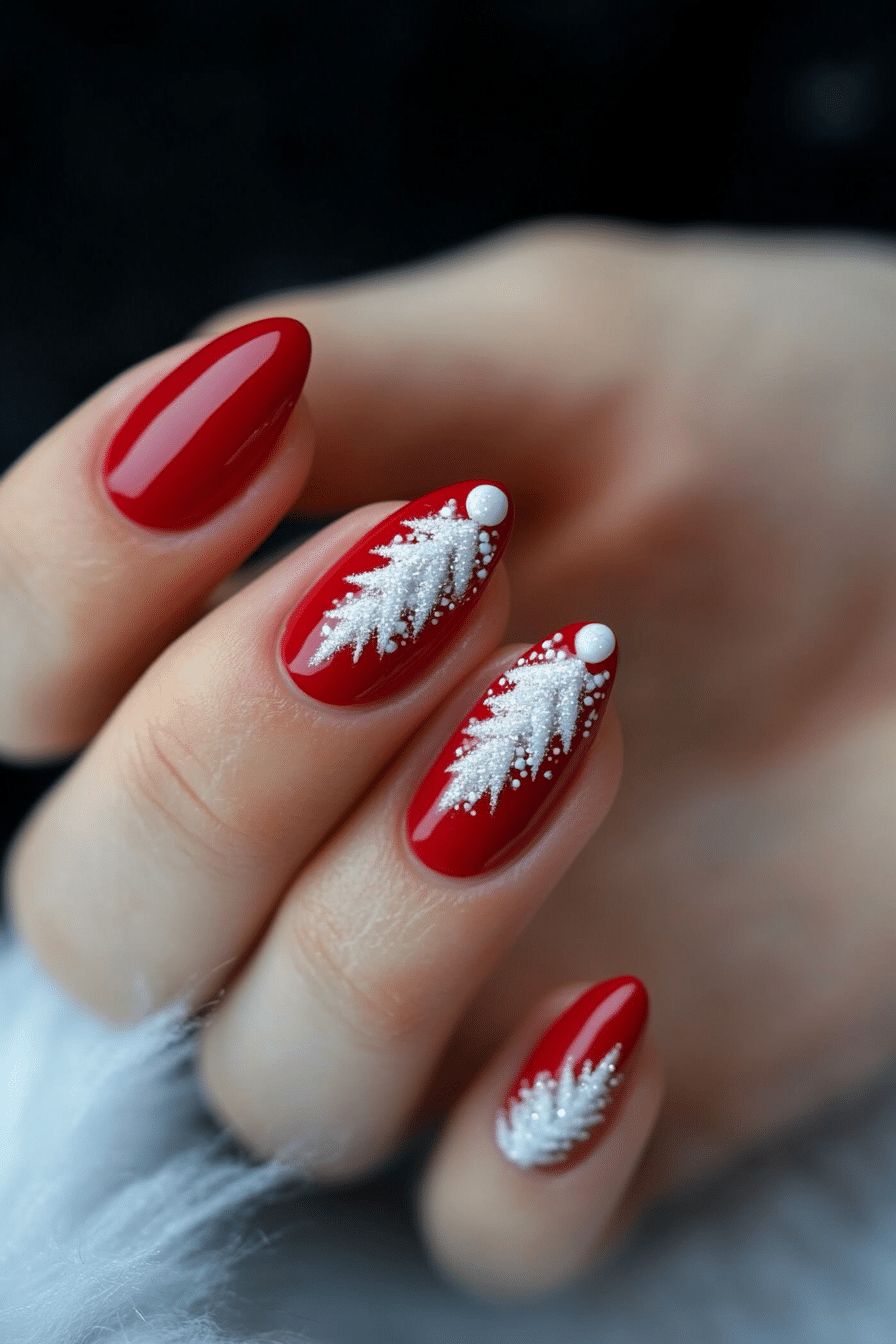 22. Santa’s Red & White (Christmas Dip Nail Design Ideas) - Christmas Dip Nail Design Ideas