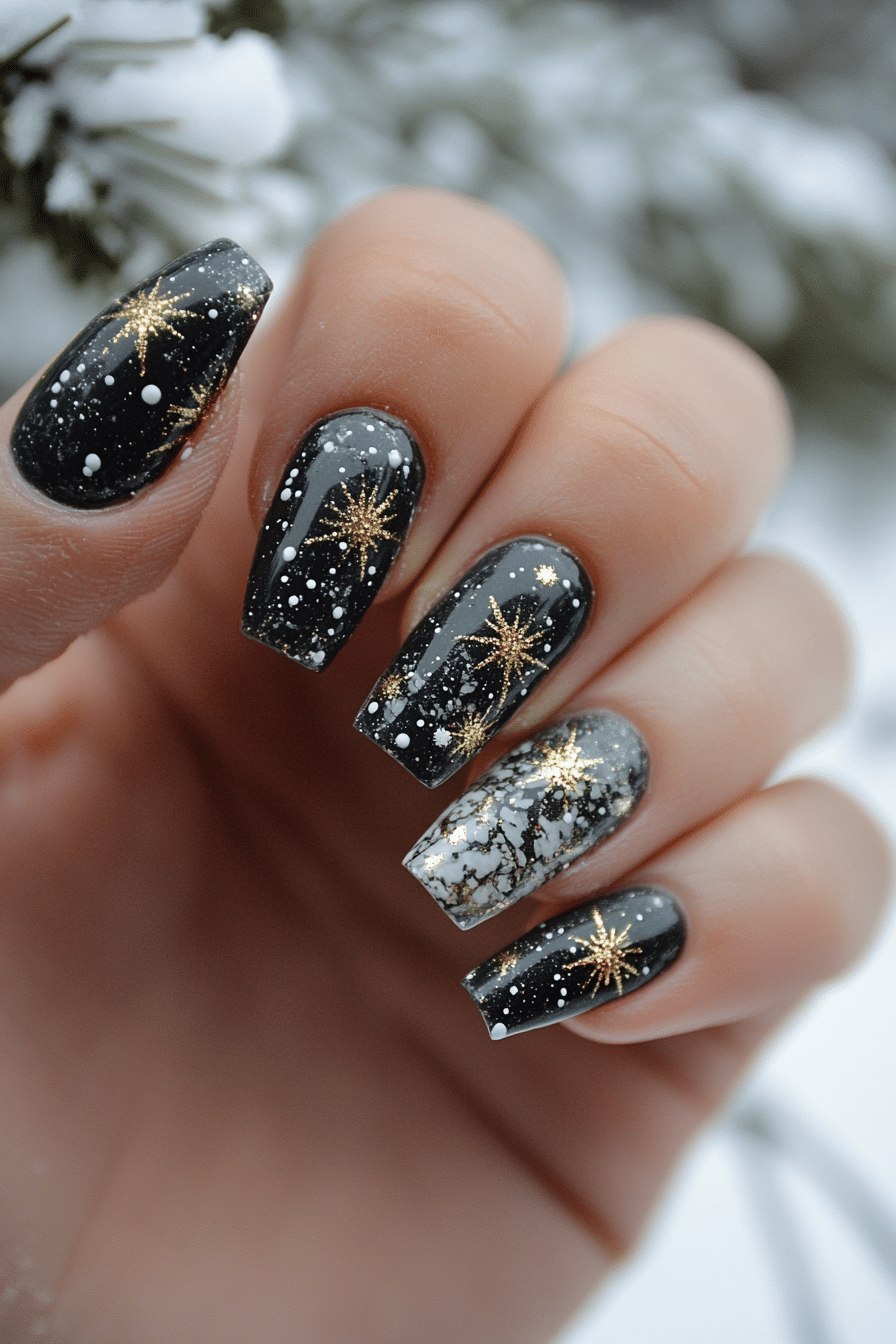 25. Starry Christmas Eve (Christmas Dip Nail Design Ideas) - Christmas Dip Nail Design Ideas