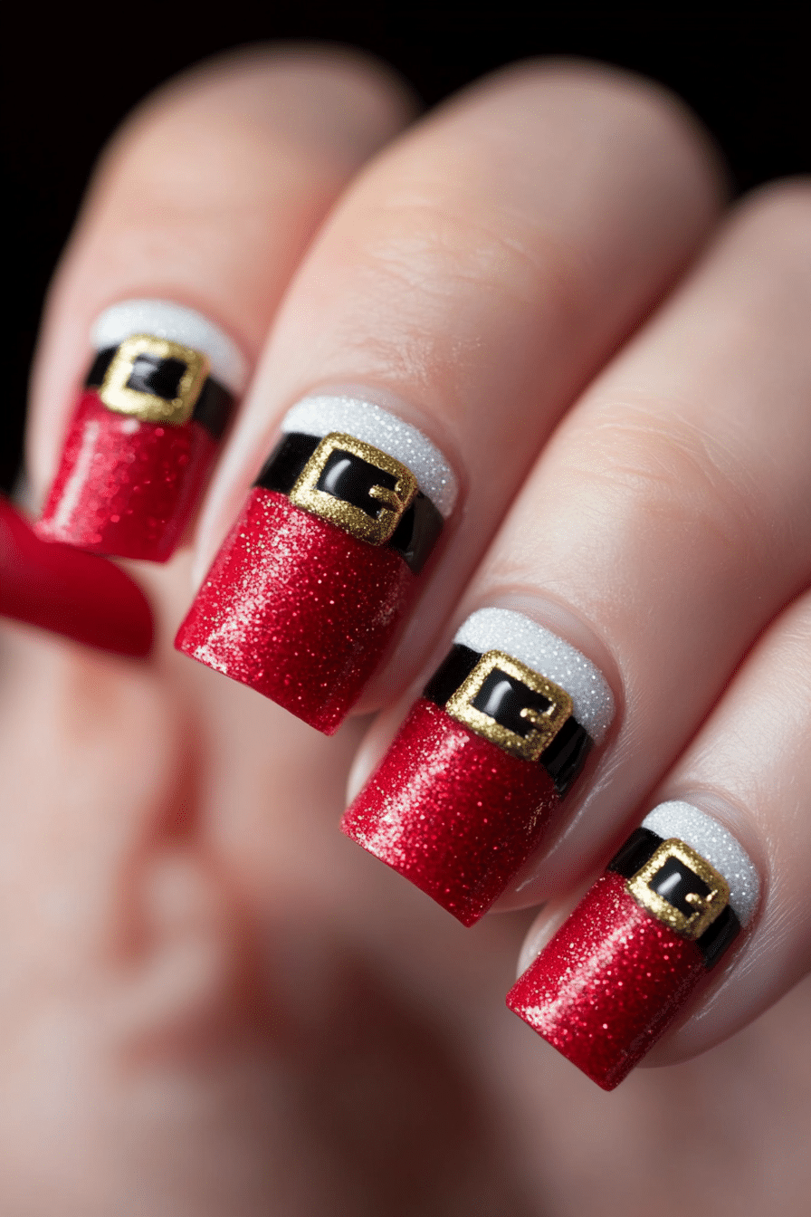 8. Santa’s Suit Sparkle (Christmas Nail Design Ideas) - Christmas Nail Design Ideas