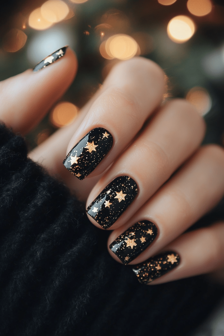 18. Golden Starlight (Christmas Nail Design Ideas) - Christmas Nail Design Ideas