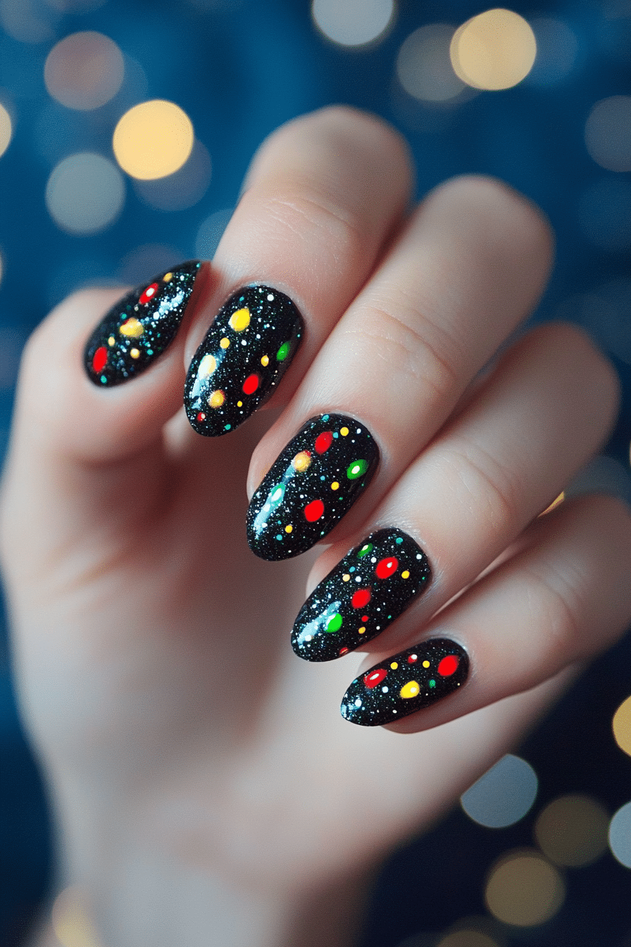 23. Glistening Holiday Lights (Christmas Nail Design Ideas) - Christmas Nail Design Ideas