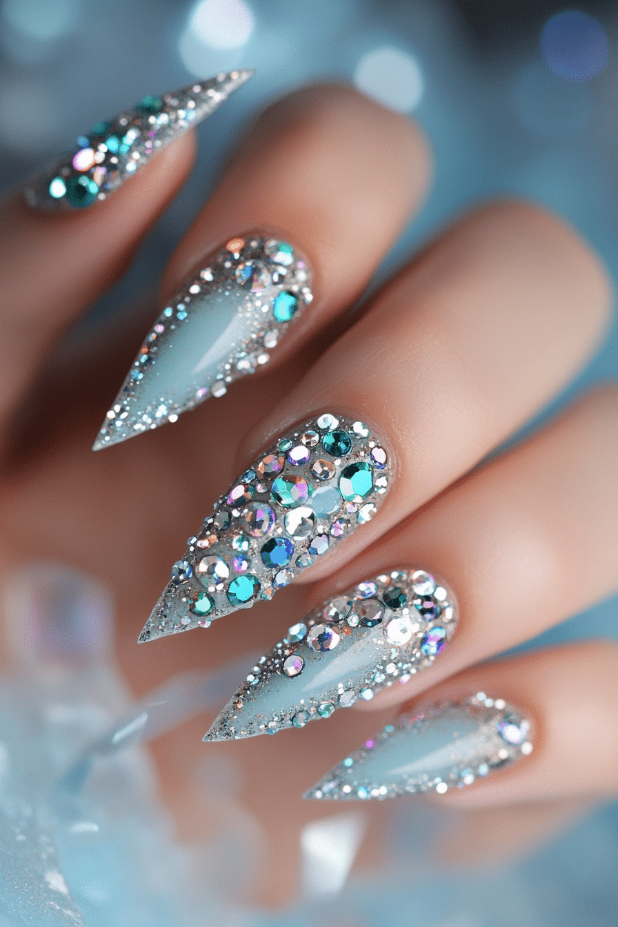 1. Crystal Frost Elegance (Nail Design Ideas With Gems) - Nail Design Ideas With Gems