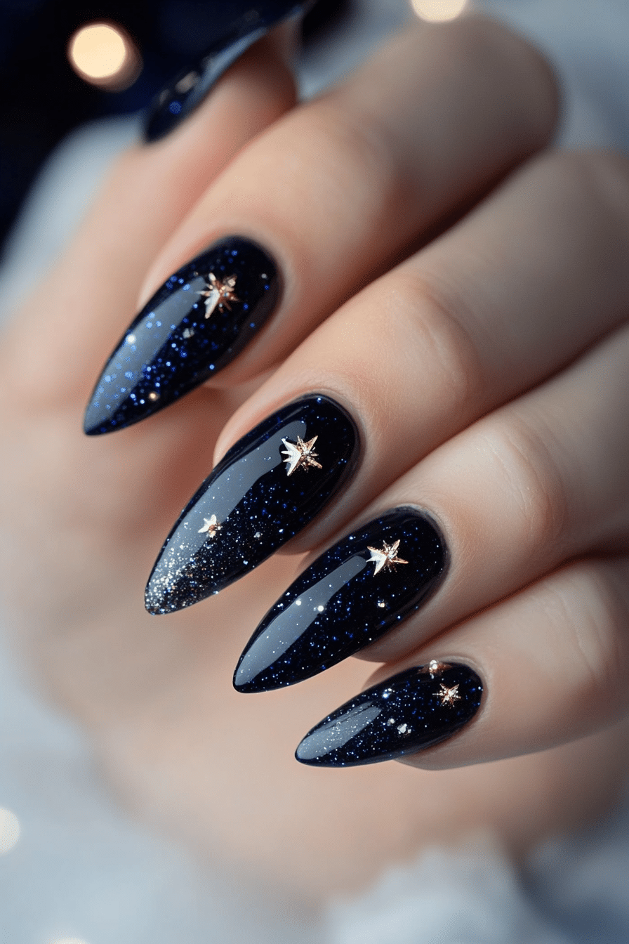 2. Midnight Galaxy Sparkle (Nail Design Ideas With Gems) - Nail Design Ideas With Gems