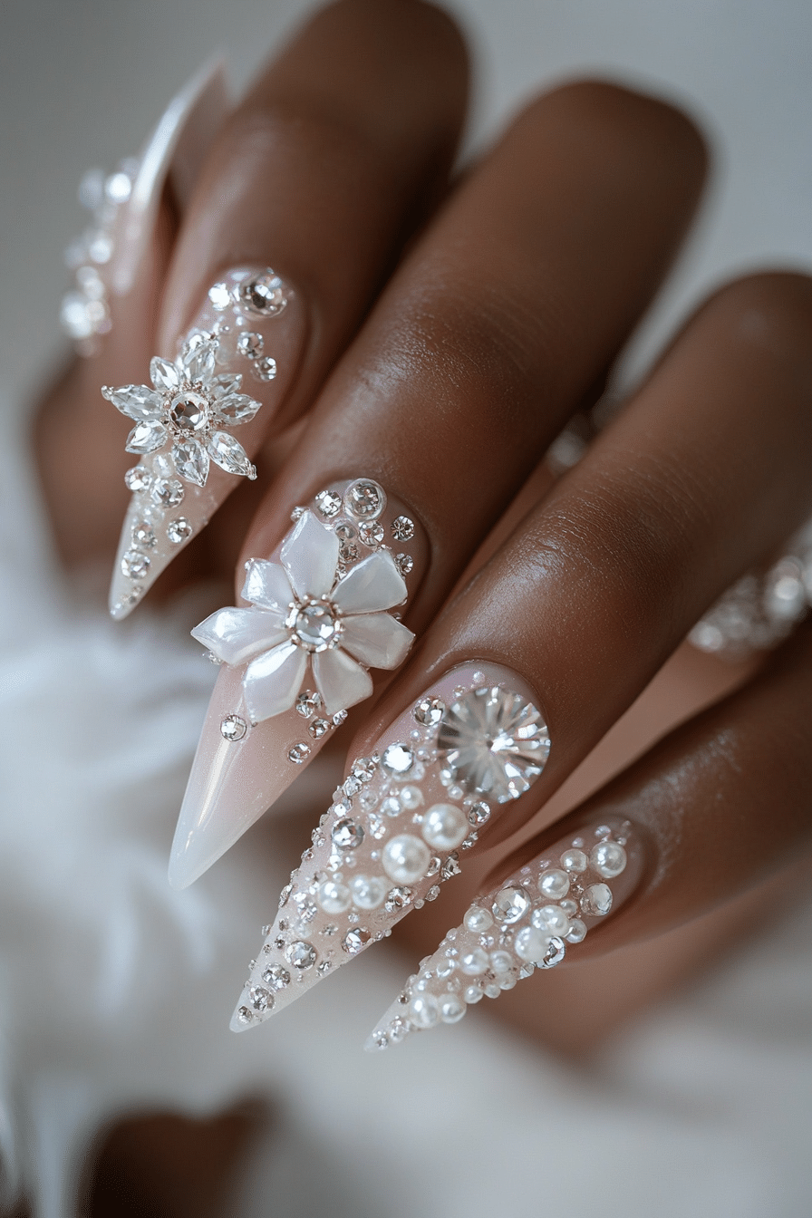 4. Blush Blossom Delight (Nail Design Ideas With Gems) - Nail Design Ideas With Gems