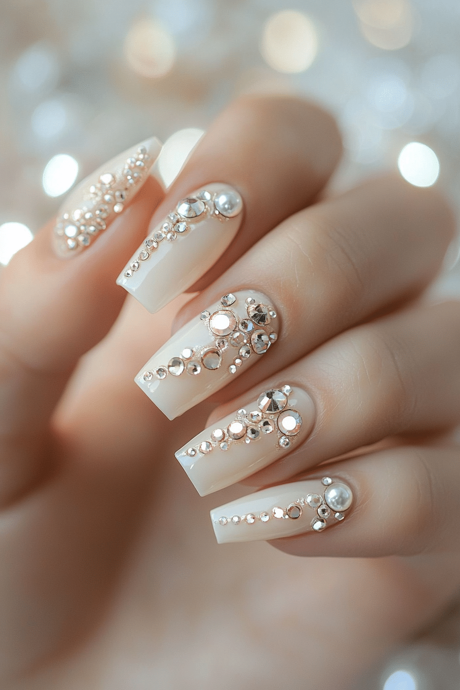 8. Iridescent Pearl Whisper (Nail Design Ideas With Gems) - Nail Design Ideas With Gems