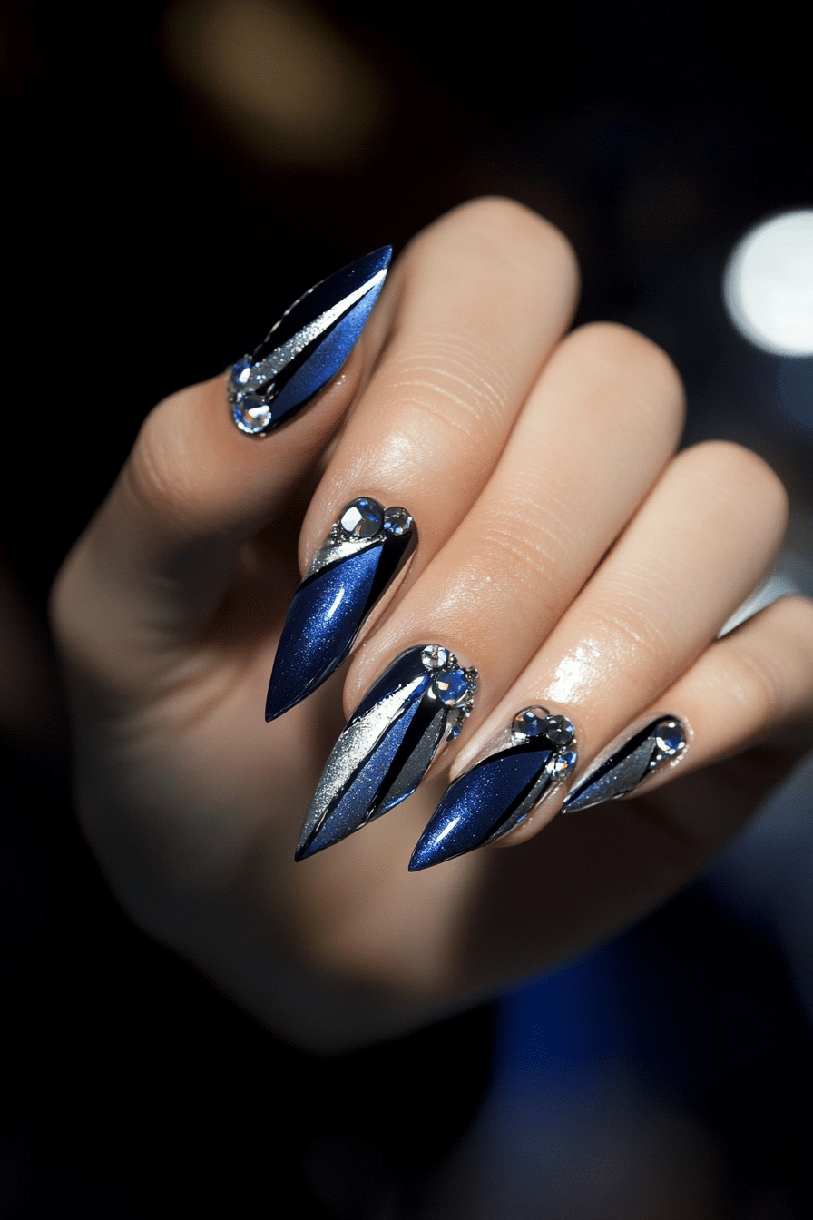 9. Sapphire Starlight (Nail Design Ideas With Gems) - Nail Design Ideas With Gems