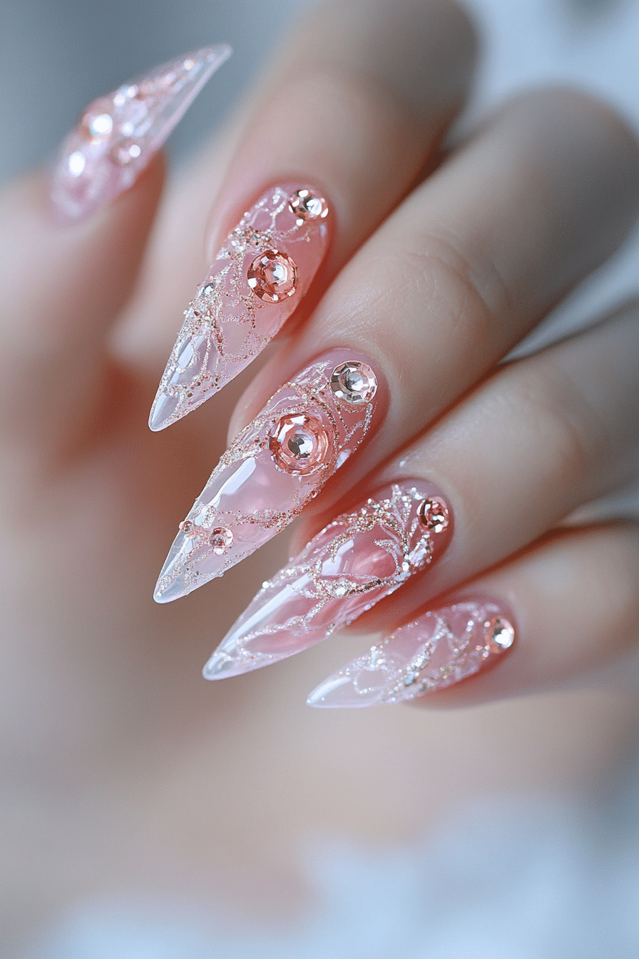10. Rose Quartz Radiance (Nail Design Ideas With Gems) - Nail Design Ideas With Gems