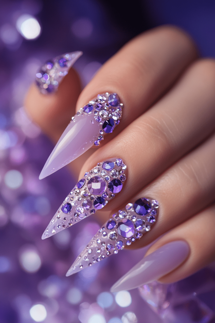11. Glazed Amethyst Glow (Nail Design Ideas With Gems) - Nail Design Ideas With Gems