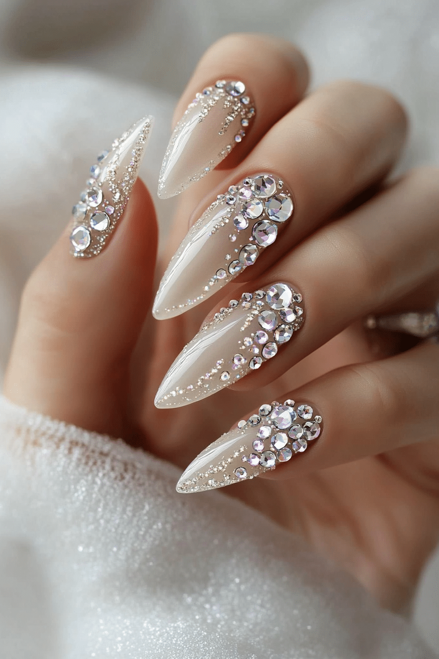 12. Diamond Cascade Chic (Nail Design Ideas With Gems) - Nail Design Ideas With Gems