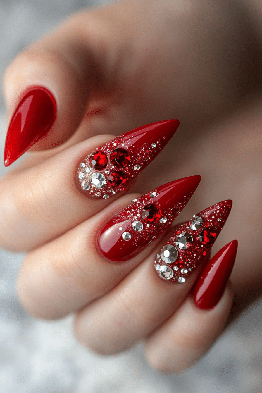 14. Crimson Royalty (Nail Design Ideas With Gems) - Nail Design Ideas With Gems
