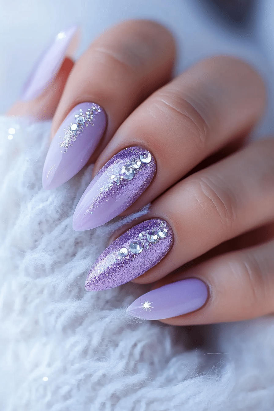 17. Moonlit Lavender Glitz (Nail Design Ideas With Gems) - Nail Design Ideas With Gems