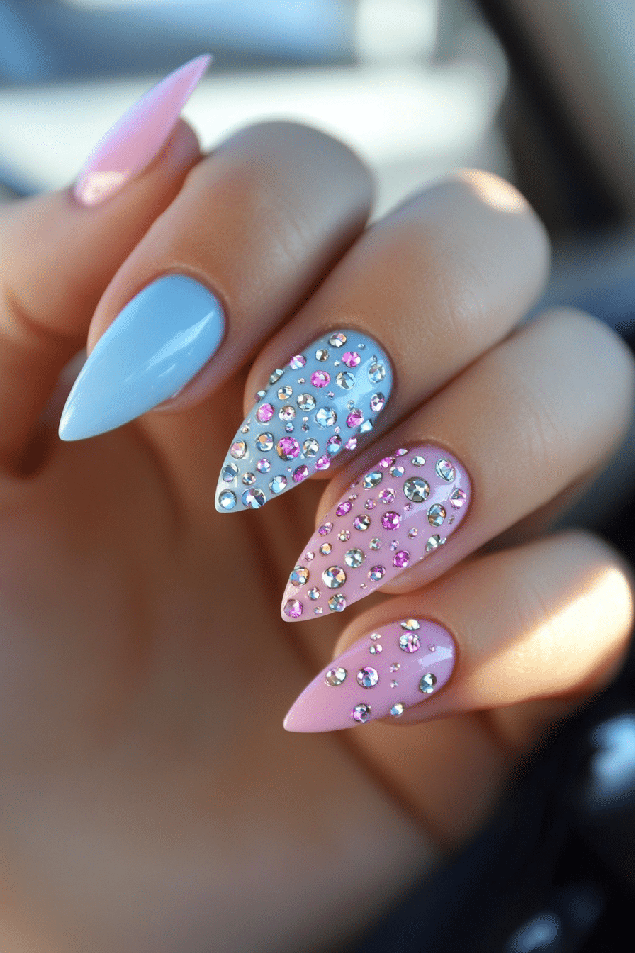 22. Cotton Candy Crystal Glow (Nail Design Ideas With Gems) - Nail Design Ideas With Gems