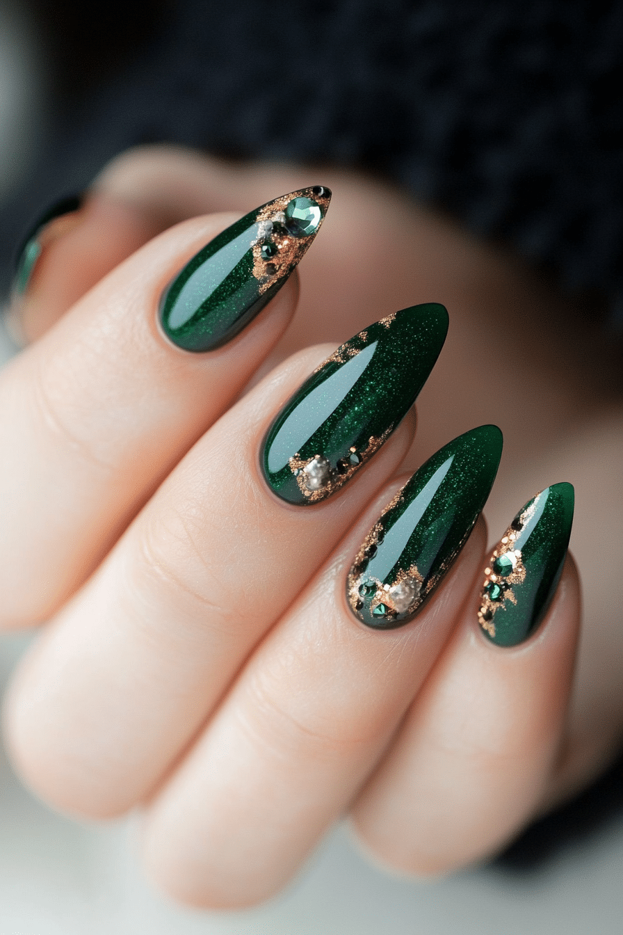 23. Enchanted Forest Sparkle (Nail Design Ideas With Gems) - Nail Design Ideas With Gems