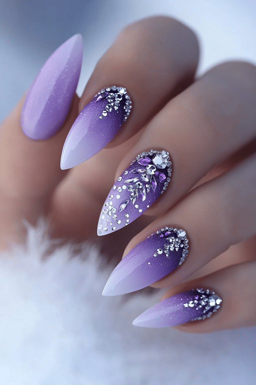 25. Frosted Lilac Luxe (Nail Design Ideas With Gems) - Nail Design Ideas With Gems