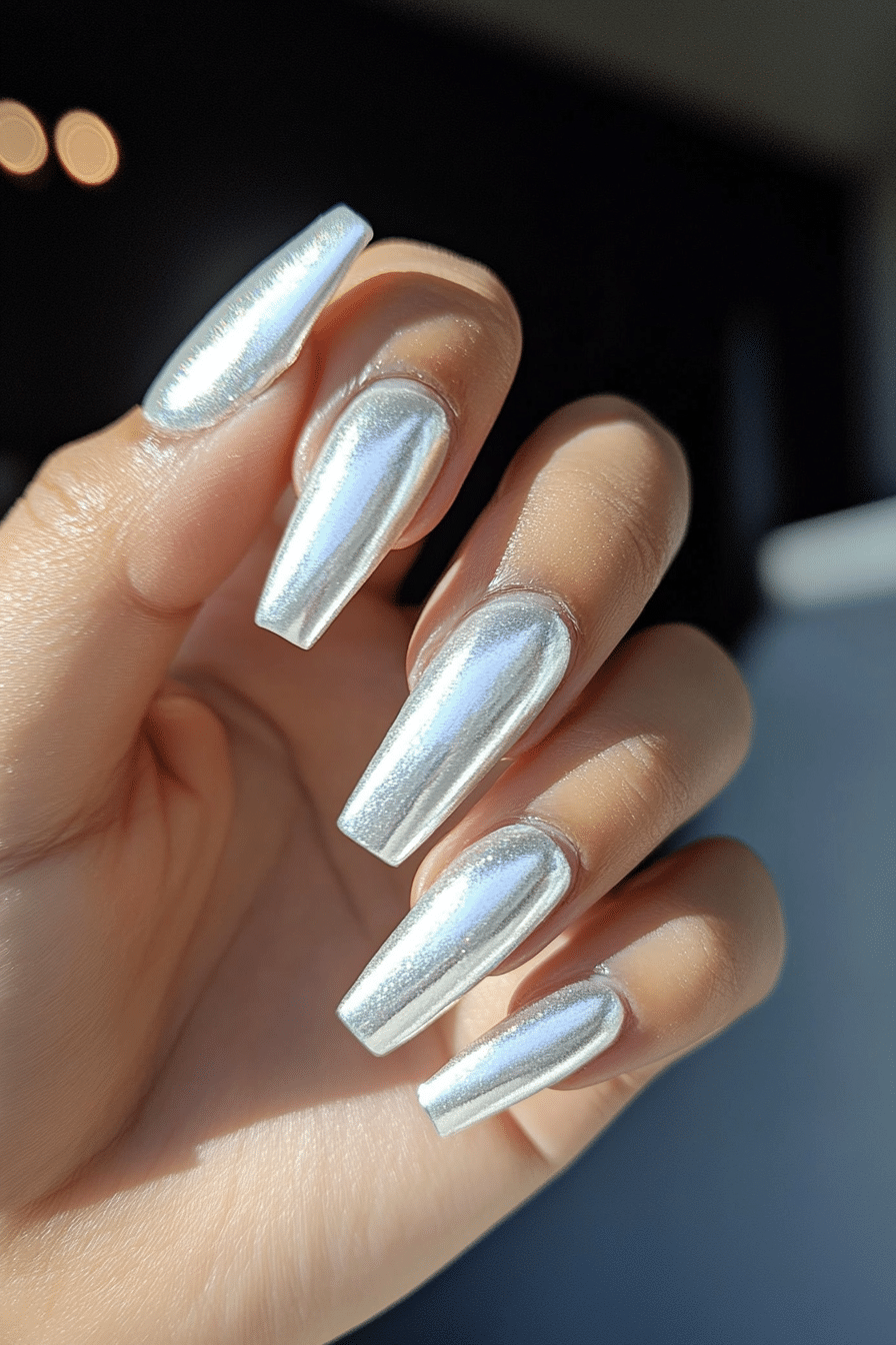 7. Metallic Silver Shine (One Color Nail Design Ideas) - One Color Nail Design Ideas