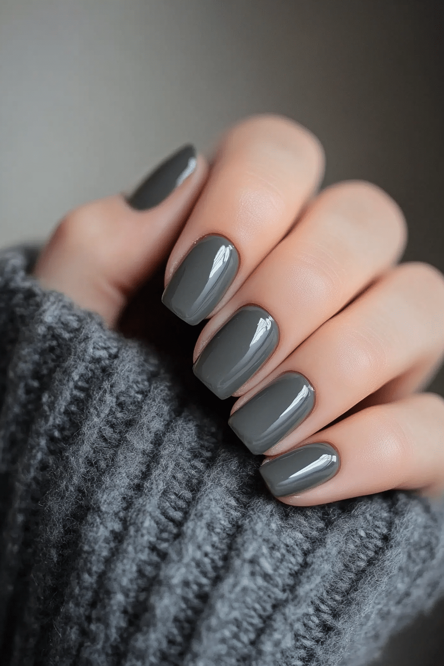 14. Smoky Grey Mist (One Color Nail Design Ideas) - One Color Nail Design Ideas