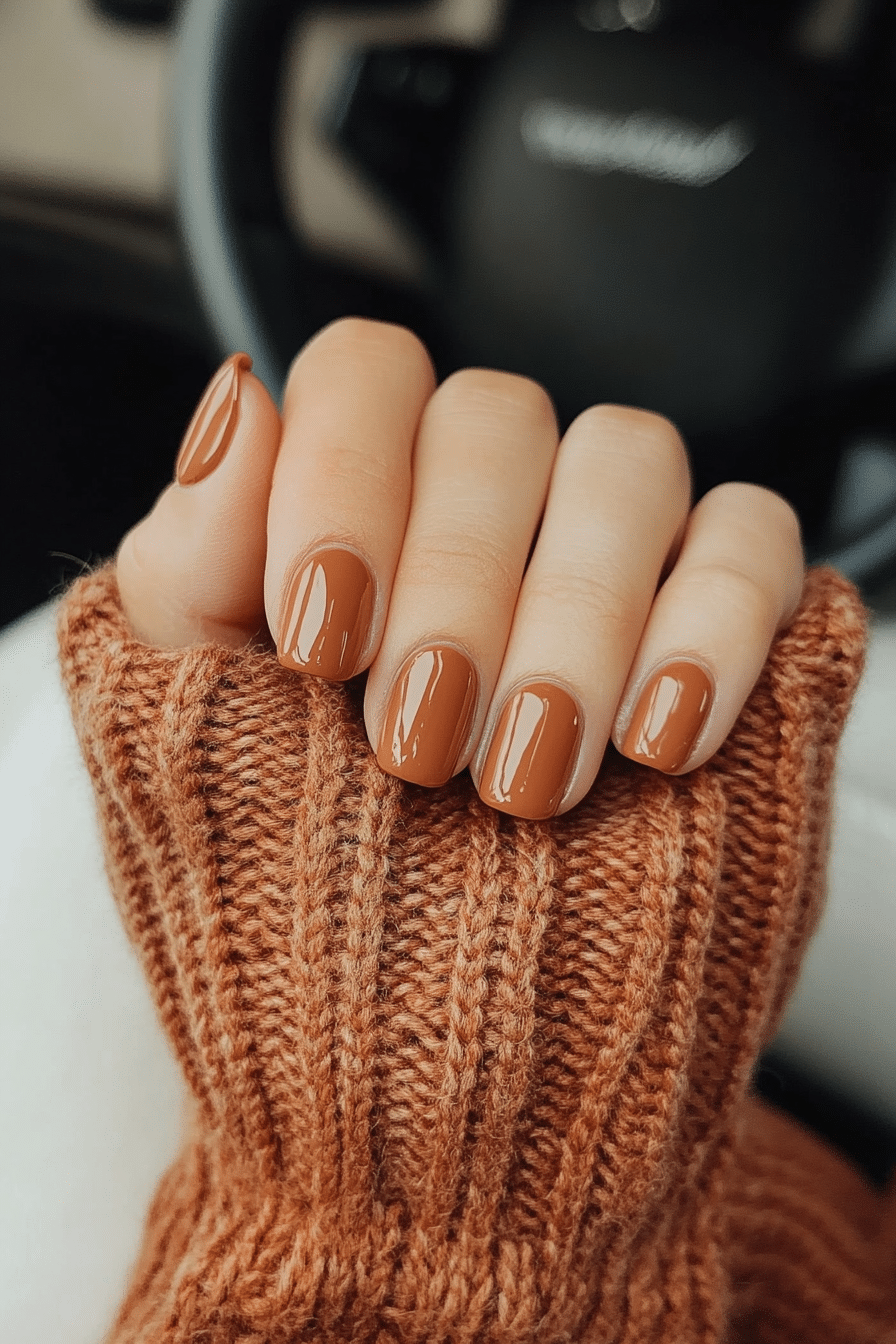 18. Rich Terracotta Warmth (One Color Nail Design Ideas) - One Color Nail Design Ideas