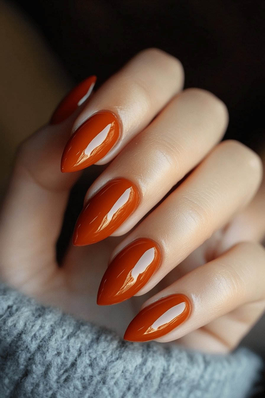 20. Burnt Orange Glow (One Color Nail Design Ideas) - One Color Nail Design Ideas